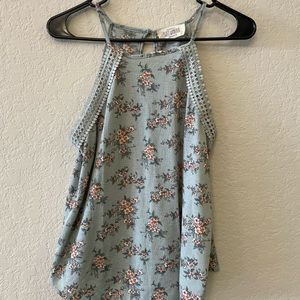 Sweet Wanderer Womens Medium Blue Floral Tank Top